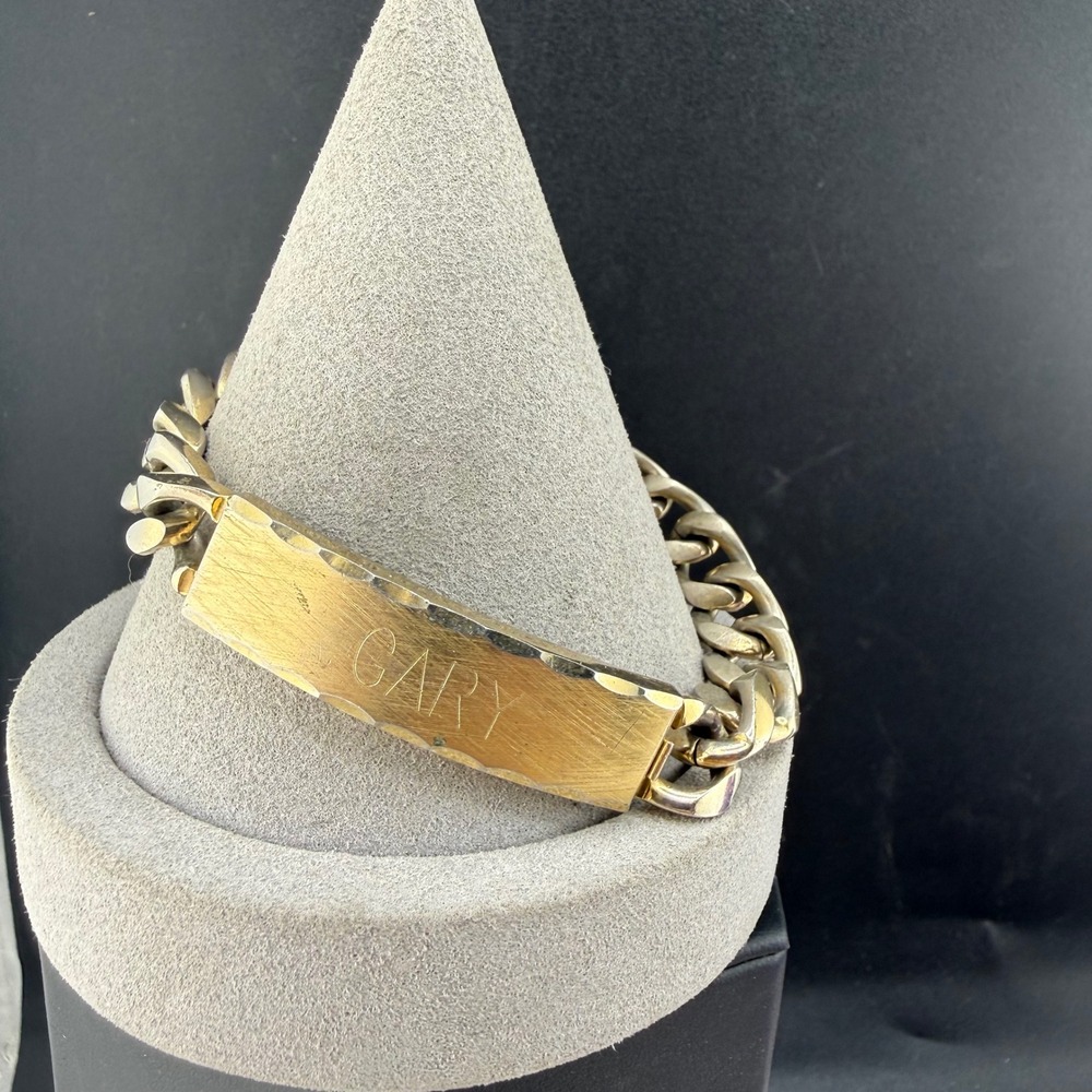 Vintage Men's Speidel ID Bracelet Gold Tone Curb Chain Engraved Gary 8"
